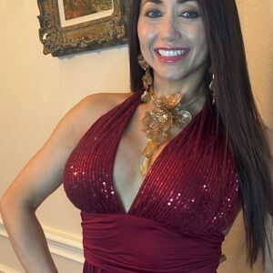 Dress Barn Burgundy Halter Jumpsuit